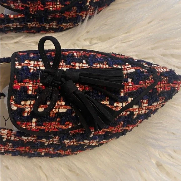 SOLE Society Women's Tweed Loafers - Navy and Orange size 9.5 BNWOT - Picture 2 of 12